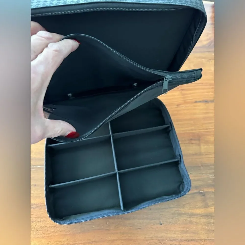 DIOR BEAUTY COSMETIC CASE TRAVEL ORGANIZER- WITH HANDLE-HOUNDSTOOTH-EUC Retired